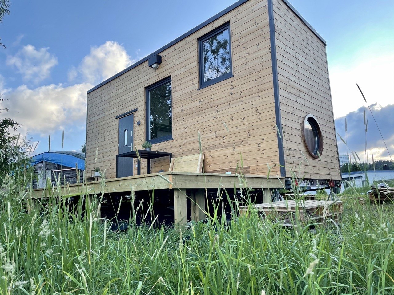 Most of our houses stand on eight adjustable legs on concrete pads, with no foundation at all.